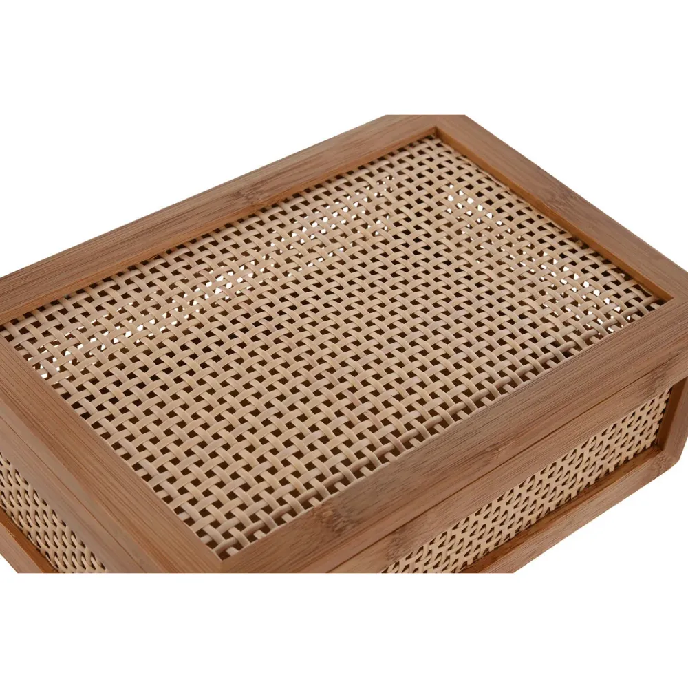Scatola-Portagioie Home ESPRIT Naturale Bambù Rattan 23 x 15 x 8 cm (10 Pezzi)