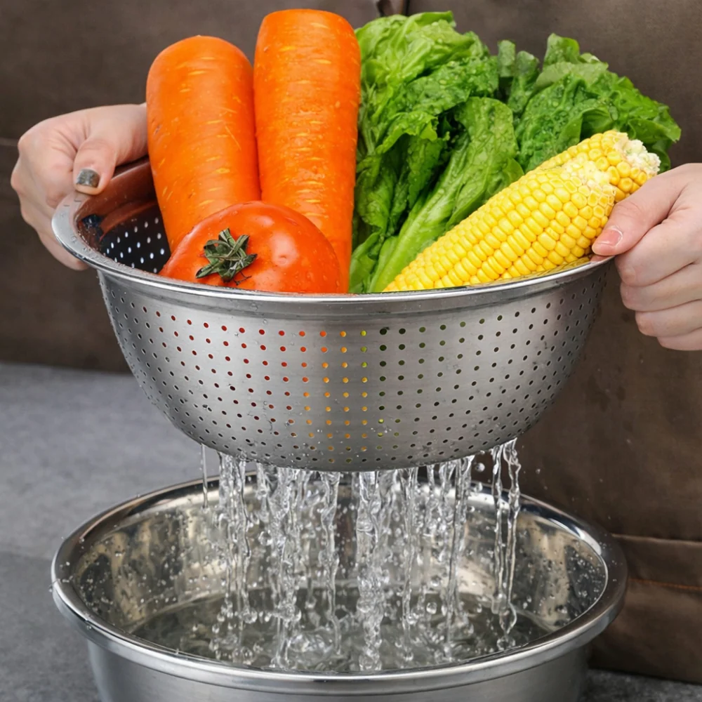 Scolapasta Acciaio Inox Ciotola Cucina Multifunzionale