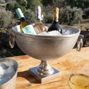 Secchiello per champagne argento con piede e rondelle