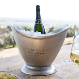 Secchiello per champagne ovale argento con design "Champagne".
