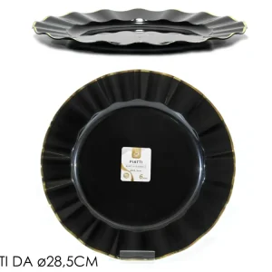 Servizio di piatti d.28,5cm nero con bordo oro set da 6 piatti