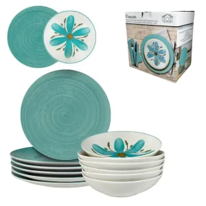 Servizio piatti 12 pezzi Flowers azzurro