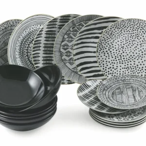 Servizio Piatti 18 Pezzi Porcellana e Gres Multicolor Villa d'Este Home Tivoli Masai Black