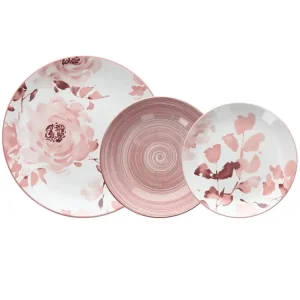 Servizio piatti porcellana moderno floreale rosa antico 6 persone, Roselin - Tognana