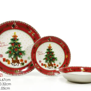 Servizio Piatti tavola 18pz natalizio con albero e cervo| rohome