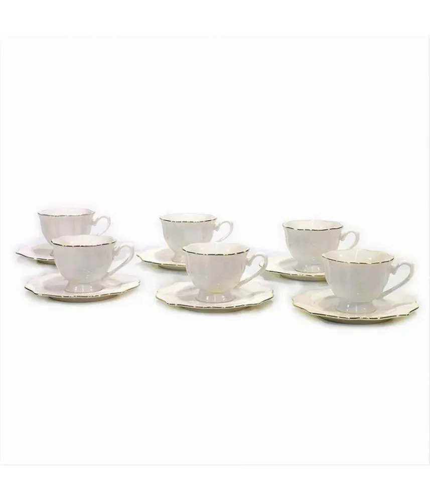 Set 12pz Servizio Da Tè O Caffè Con 6 Piattini + 6 Tazze Assortiti Porcellana