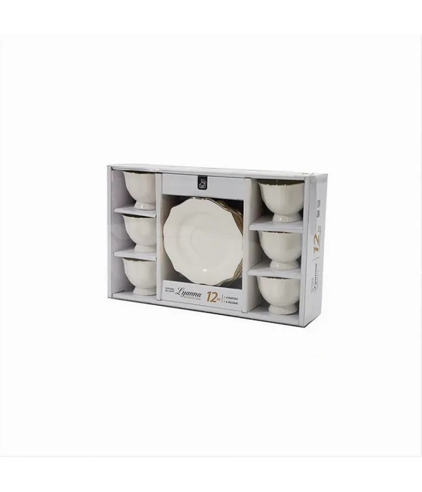 Set 12pz Servizio Da Tè O Caffè Con 6 Piattini + 6 Tazze Assortiti Porcellana