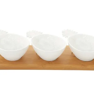 Set aperitivo con 3 ciotoline porcellana e vassoio bambù di Easy Life colour box (29x11)
