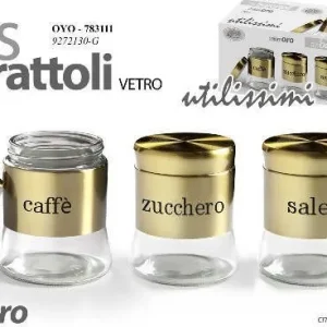Set 3x Barattoli Da Cucina Tris Barattoli Da Cucina Utilissimi Caffe' Zucchero Sale Vaso Vetro Con Coperchio per Condiment...