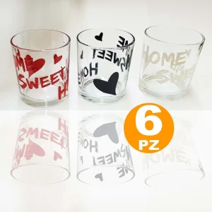 Set 6 Bicchieri Con Scritta Sweet Home Vetro Da Tavola Miakasa Made Italy