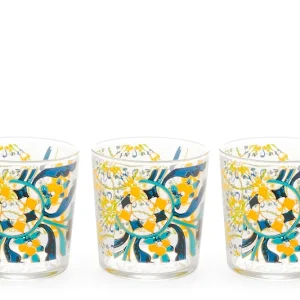 Set 3 bicchieri faenza vetro decorato cl35