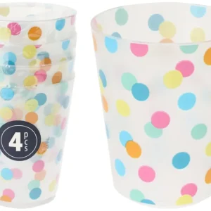 Set di 4 Bicchieri Plastica Pois - Multicolor, Lavabili Lavastoviglie - 230ml