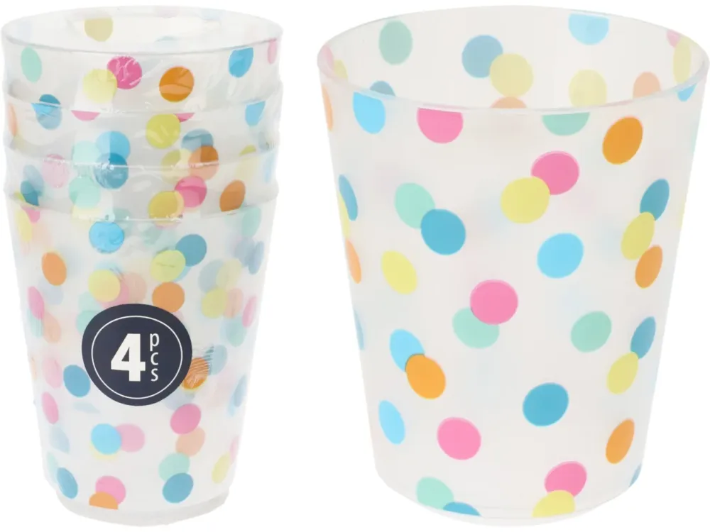Set di 4 Bicchieri Plastica Pois - Multicolor, Lavabili Lavastoviglie - 230ml