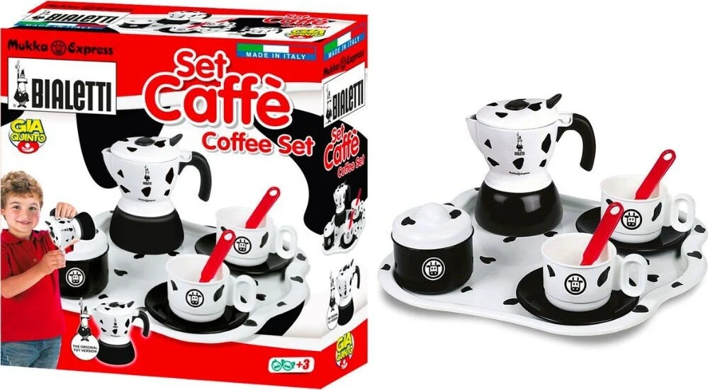 Set Caffè Bialetti Con Vassoio Tazzine Caffettiera Piattini Zuccheriera Bimbi 3+