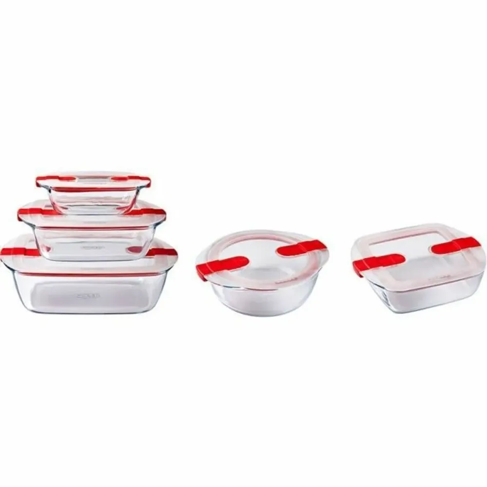 Set di Contenitori da Cucina Ermetici Impilabili Pyrex Cook & Heat Rosso Rettangolare 5 Pezzi