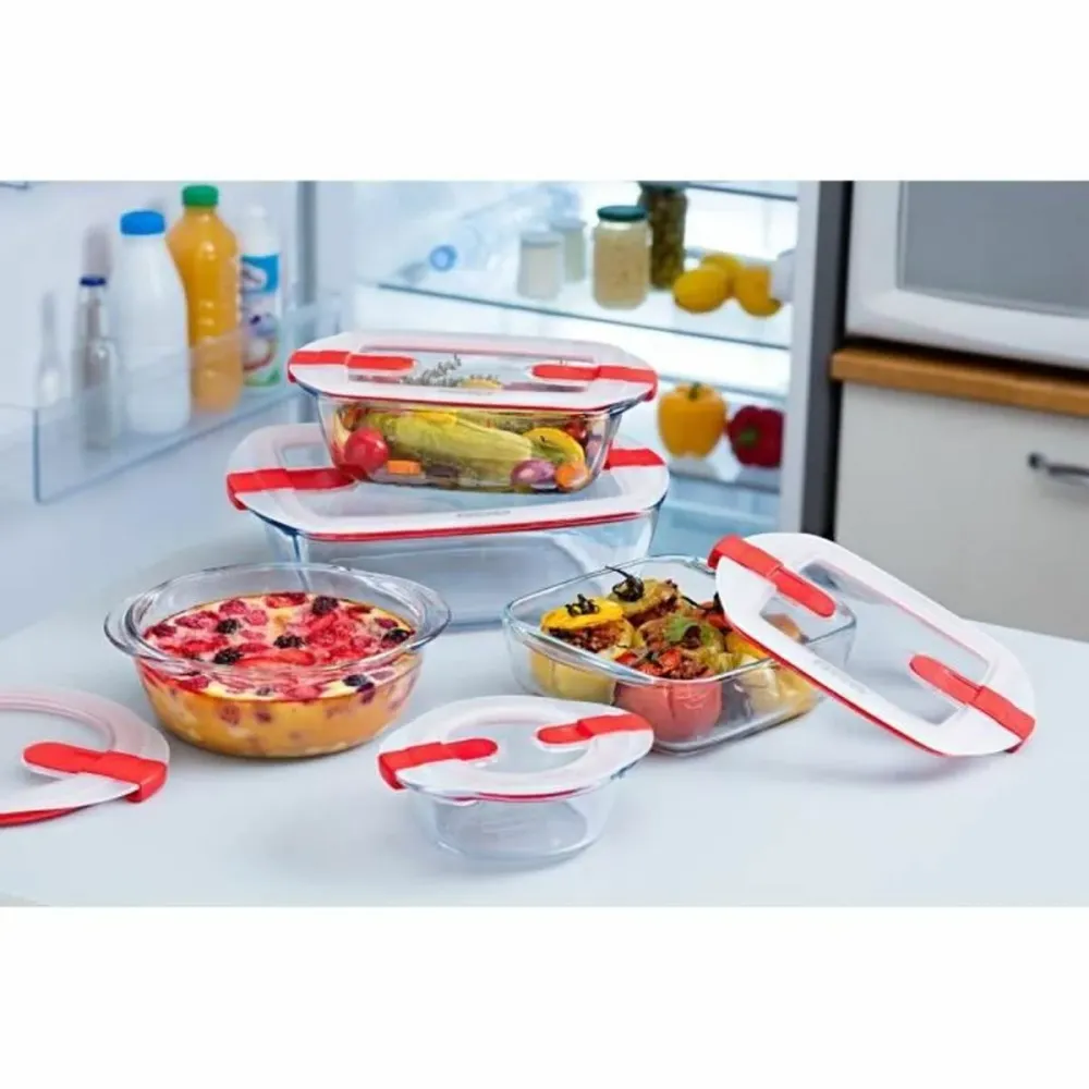 Set di Contenitori da Cucina Ermetici Impilabili Pyrex Cook & Heat Rosso Rettangolare 5 Pezzi