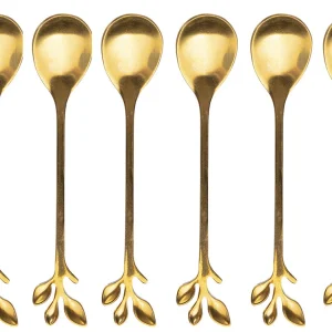 Set di Cucchiaini 6 Pezzi 12x2,5x1,6 cm Acciaio Inox VdE Tivoli 1996 Luxury Foglie Oro