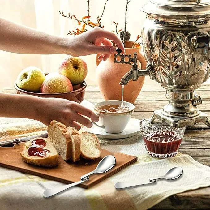 Set 4 Cucchiaini Piegati Acciaio da Marmellata, Caffe, Long Drink