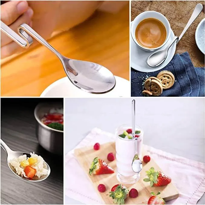 Set 4 Cucchiaini Piegati Acciaio da Marmellata, Caffe, Long Drink