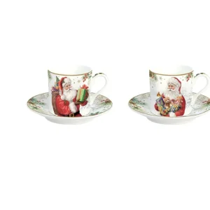 Set due tazzine da caffè con piattino porcellana con scatola regalo. Capacità 75 ml. Linea Santa is coming di Easy Life