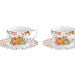 Set due tazzine da caffè espresso con piattino porcellana. Capacità 110 ml. Linea Harvest di Easy Life
