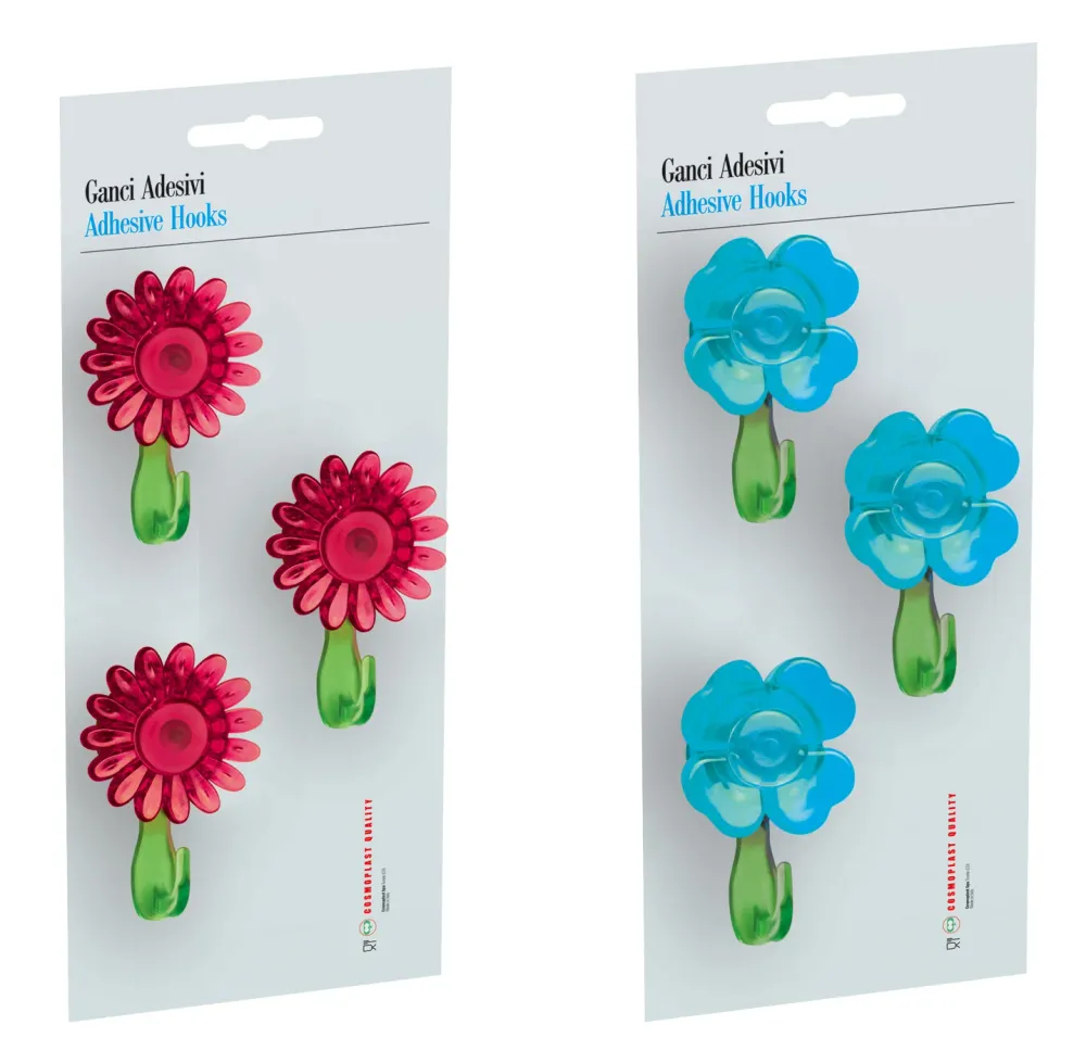 SET 3 GANCI ADESIVI AD 1 POSTO 3 PZ fantasia Quadrifoglio