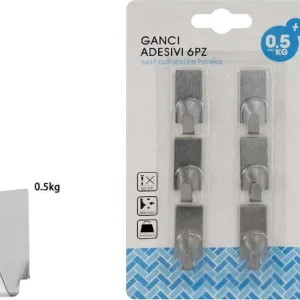 Set 6 Ganci Appendini Adesivi Parete Cucina Bagno Attaccapanni Rettangolari 59665