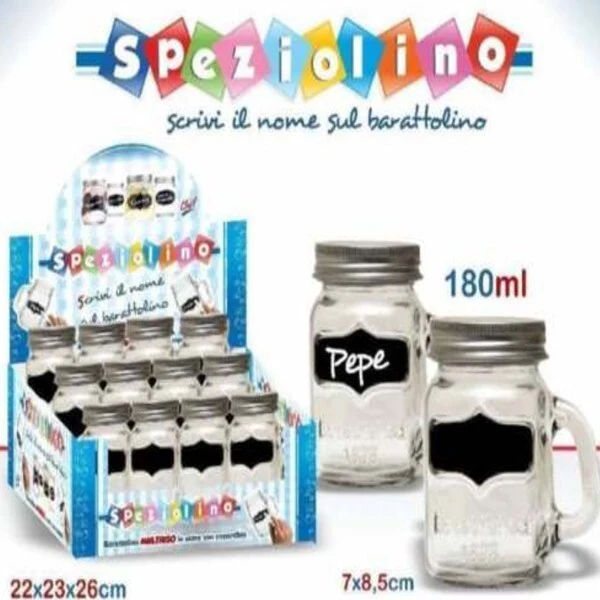 Set 12 Pezzi Barattolo Barattolino Con Manico Speziolino Porta Spezie Vetro