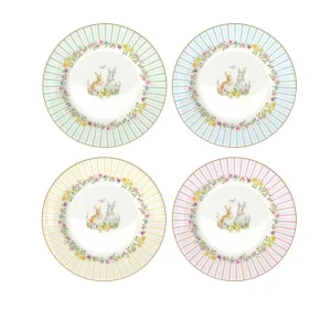 Set 4 piatti dessert porcellana assortiti scatola regalo, 19 cm. Collezione Happy Easter di Easy Life
