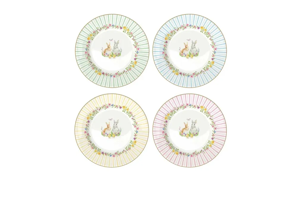 Set 4 piatti dessert porcellana assortiti scatola regalo, 19 cm. Collezione Happy Easter di Easy Life