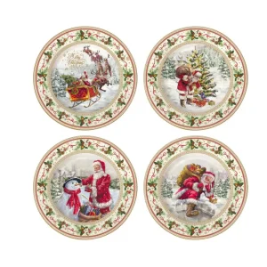 Set 4 piatti dessert porcellana scatola regalo della collezione "Christmas Time" di Easy Life. Ø 20 cm