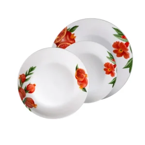 Set piatti per 6 persone ceramica bianco e rosso country con melograno e fiori - Casa Milano