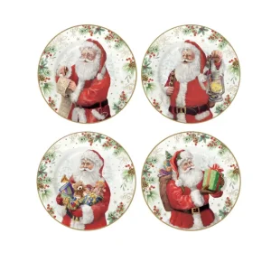 Set 4 piattini dolce porcellana con scatola regalo. Diametro 19 cm. LInea Santa is coming di Easy Life
