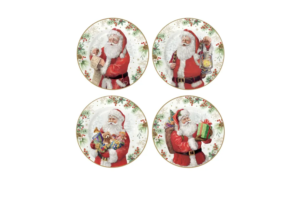 Set 4 piattini dolce porcellana con scatola regalo. Diametro 19 cm. LInea Santa is coming di Easy Life
