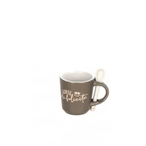 Set 6 tazzine caffè ceramica grigio con cucchiaino e scritte | rohome