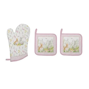 Set tessile da cucina 100% cotone, guanto 20x30 e due presine 20x20. Collezione Happy Easter di Easy Life.