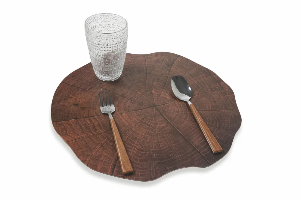 Set 12 Tovagliette Ø38 cm Plastica Villa d'Este Home Tivoli Tronco Marrone