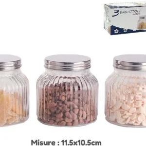 Set 3 Tris Barattoli Vetro Coperchio Alluminio Contenitori Biscotti 11.5x10.5cm