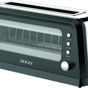 SOGO Tostapane 2 fette con finestra vetro / 900W / una fessura larga / scongelamento e riscaldamento /