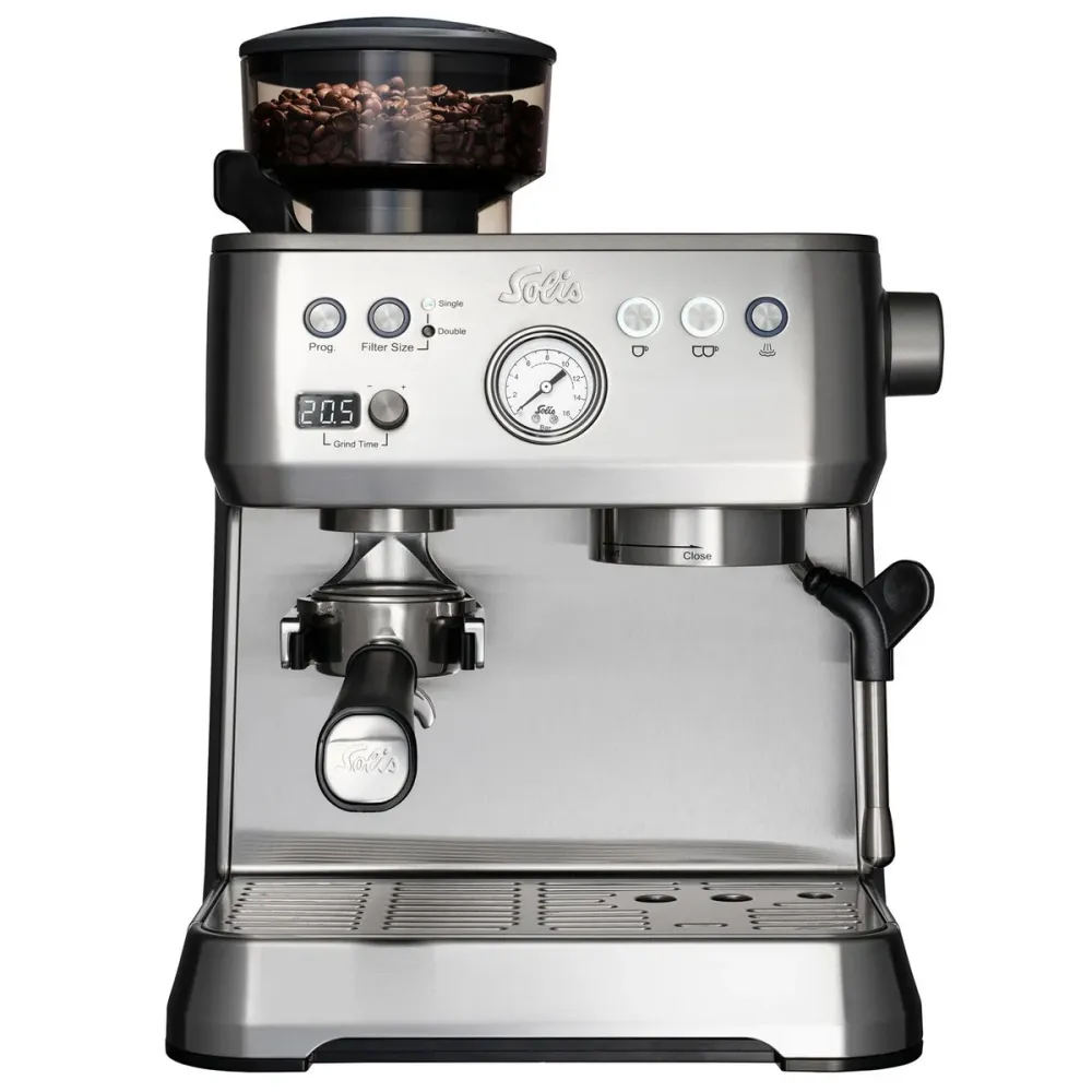Solis Grind & Infuse Perfetta 980.35 Macchina per espresso (portafiltro) – 16 bar, 2,6 l, ugello per schiuma di latte, arg...