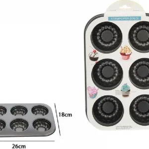 Stampo Teglia Vassoio Antiaderente 6 Muffin Cupcake Dolci Budino 26x18cm 59959