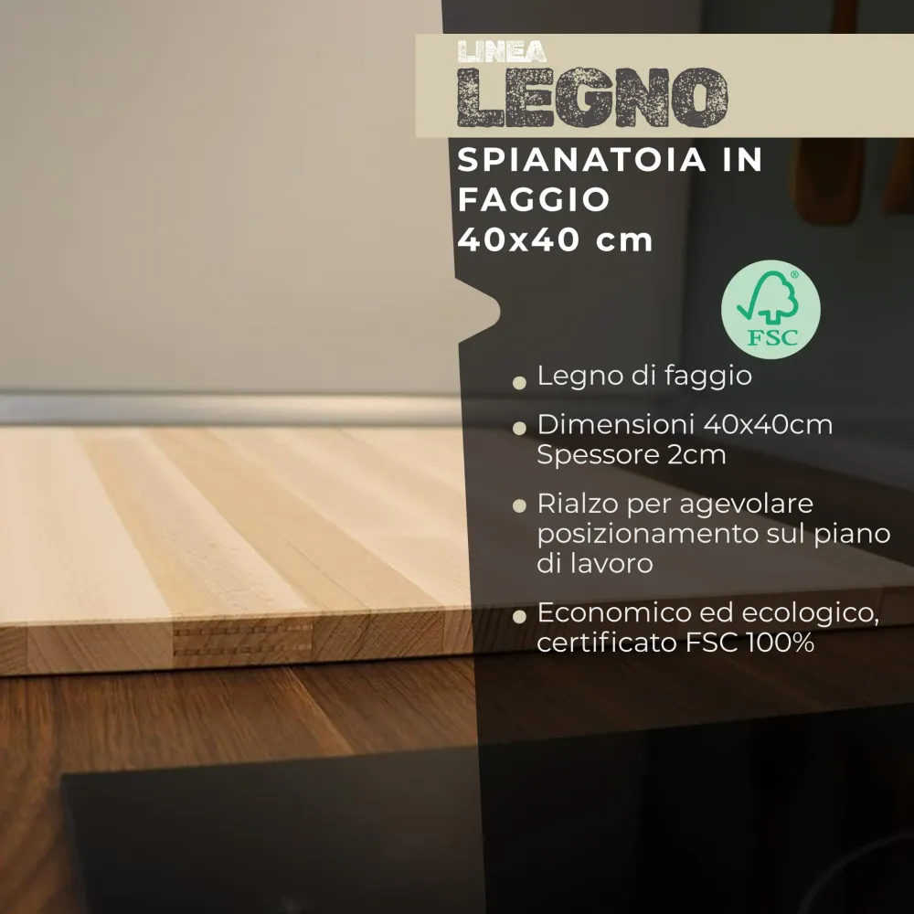 Tagliere spianatoia, legno di faggio, 40x40 cm