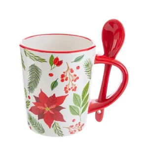 TAZZA CERAMICA C/CUCCHIAIO BIANCO NATALE 12×8,5xh.10CM