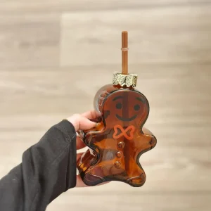 Tazza natalizia vetro forma di omino di pan di zenzero con cannuccia Boltze
