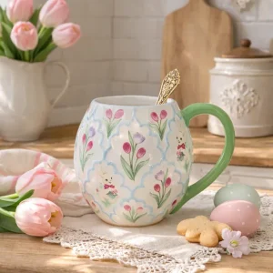 Tazza Pasquale Dolomite con Tulipani e Coniglietto 13 cm Goodwill