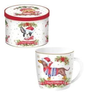 Tazza porcellana scatola di latta della collezione " Christmas dog" di Easy Life