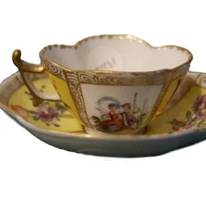 Tazzina con piattino porcellana gialla Meissen