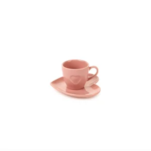 Tazzina + piattino forma di cuore rosa