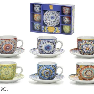 Tazzine da caffe' con piattino decorazione mandala convezione da 6 pezzi 6 assortimenti