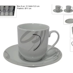 Tazzine con piattini fantasia bianco e nero - la confezione contiene 6 tazzine